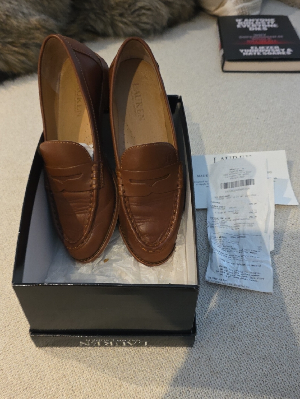 Ralph Lauren Women’s Cognac Leather Penny Loafers